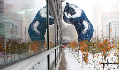 Big Blue Bear looking in the Denver Convention Center